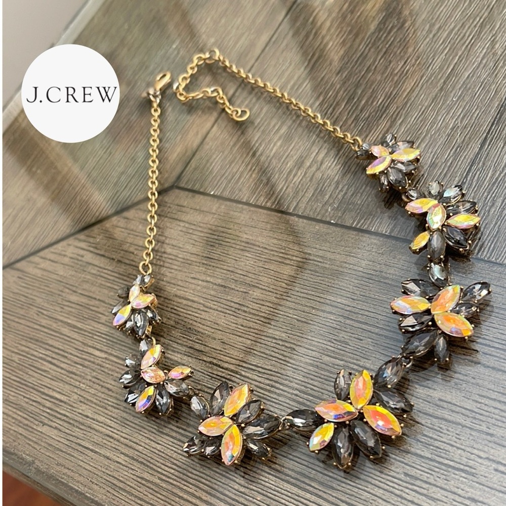 J.Crew Gunmetal & AB Aurora Borealis Statement Necklace